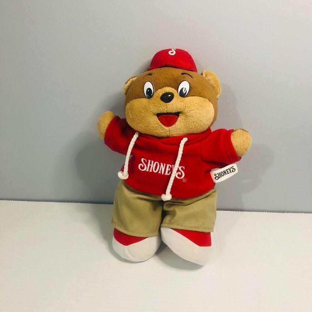 shoney's bear red hoodie and hat kakis 14" plush 2011 restaurant stuffed animal‎